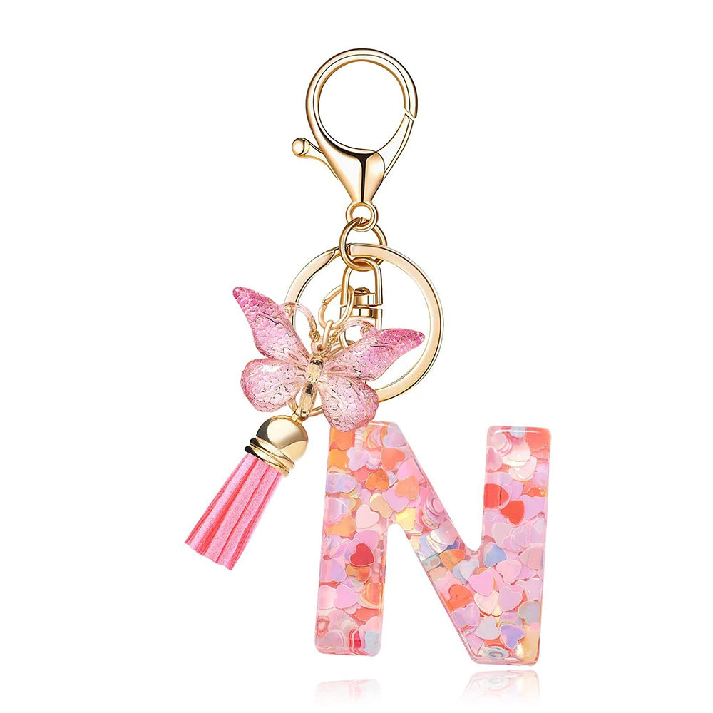 Pink Butterfly Letter Bag Charm