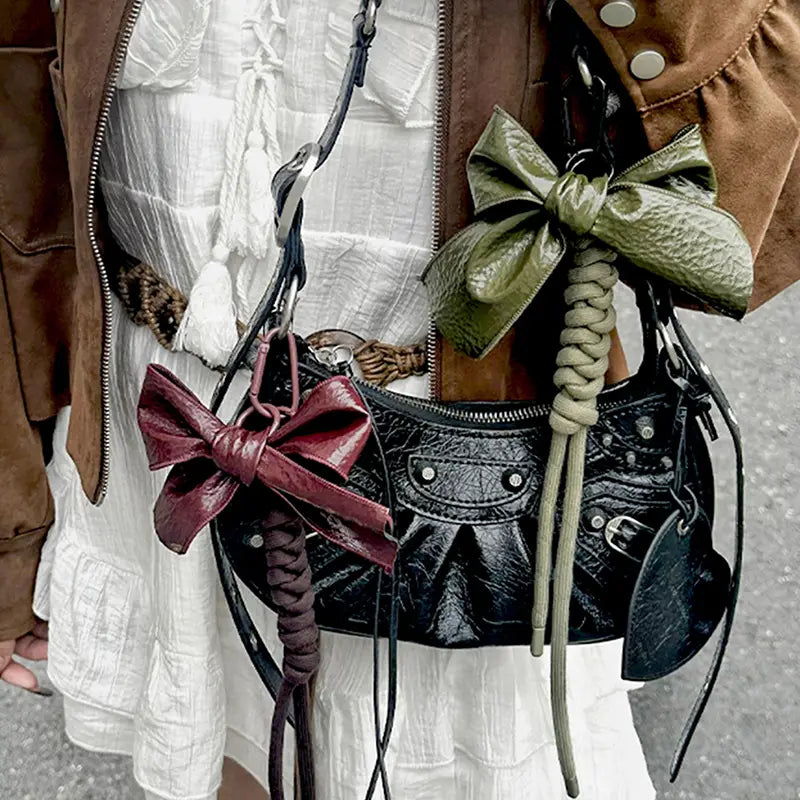 Patent leather bow bag charm