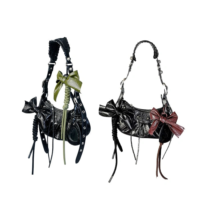 Patent leather bow bag charm