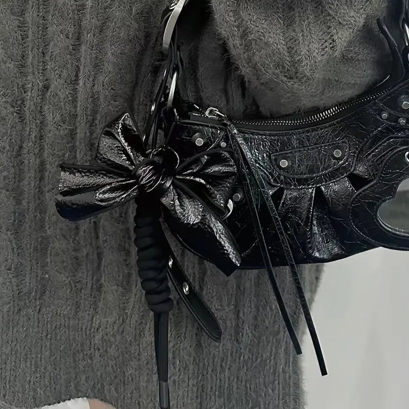 Patent leather bow bag charm