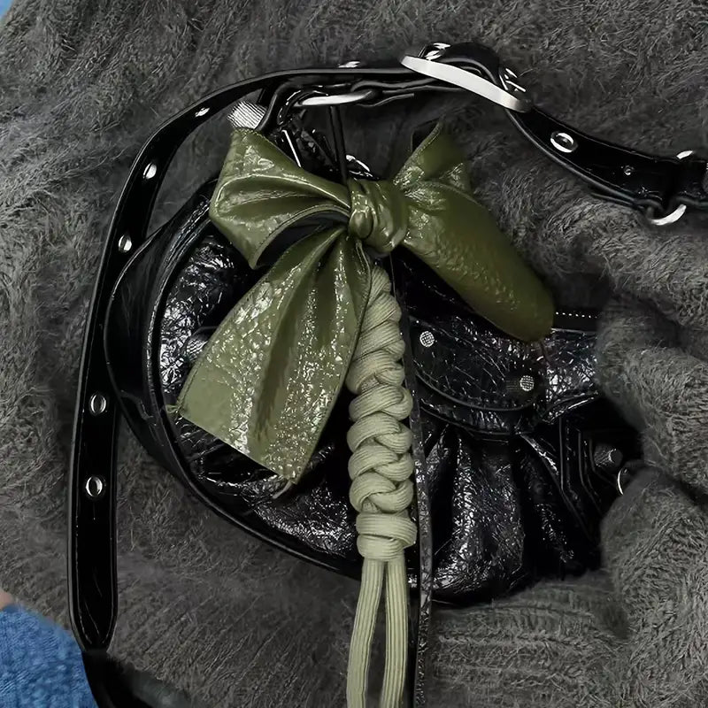 Patent leather bow bag charm