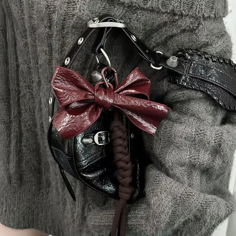 Patent leather bow bag charm