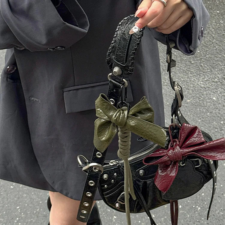 Patent leather bow bag charm