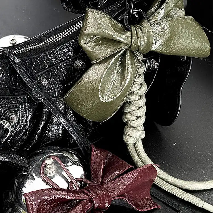 Patent leather bow bag charm