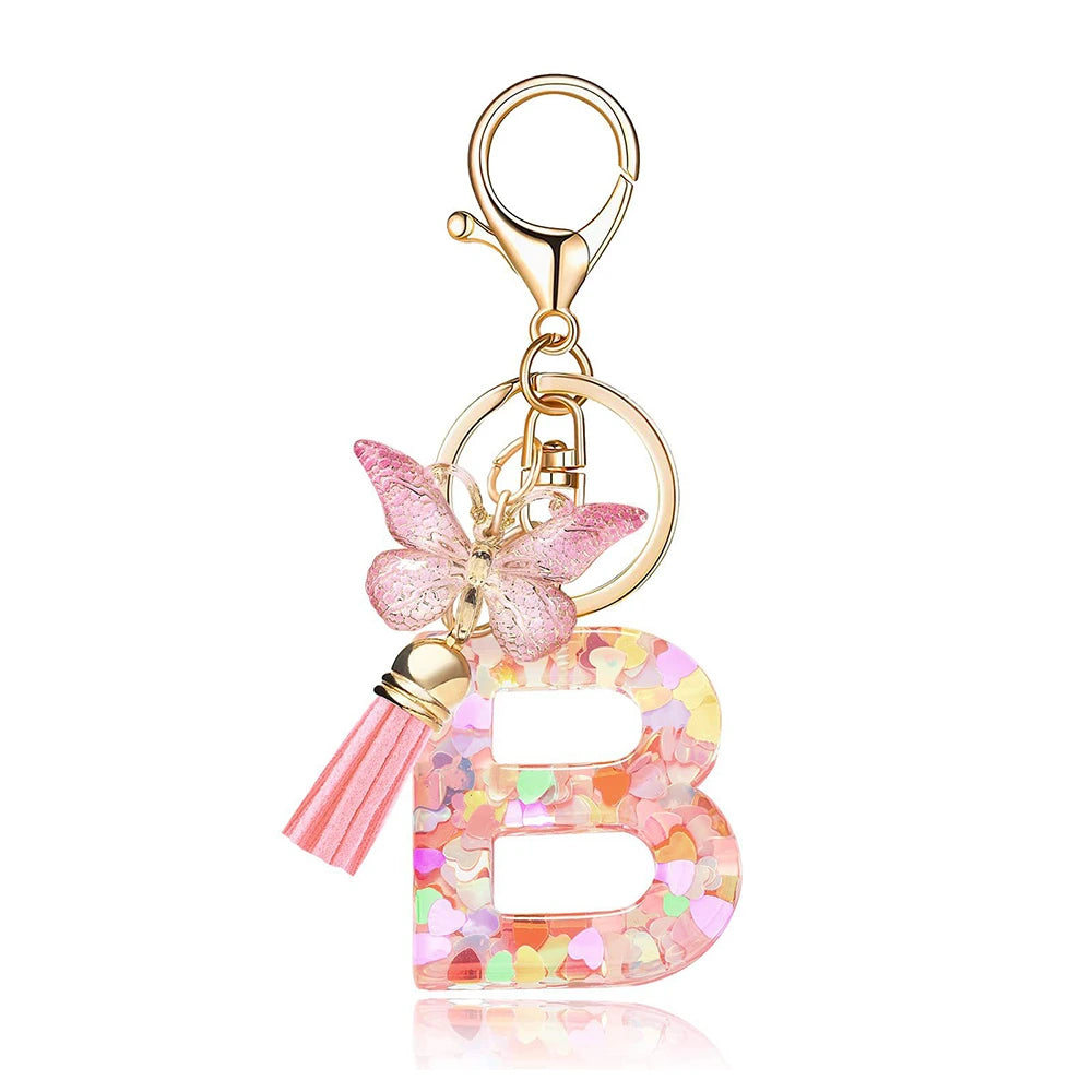 Pink Butterfly Letter Bag Charm