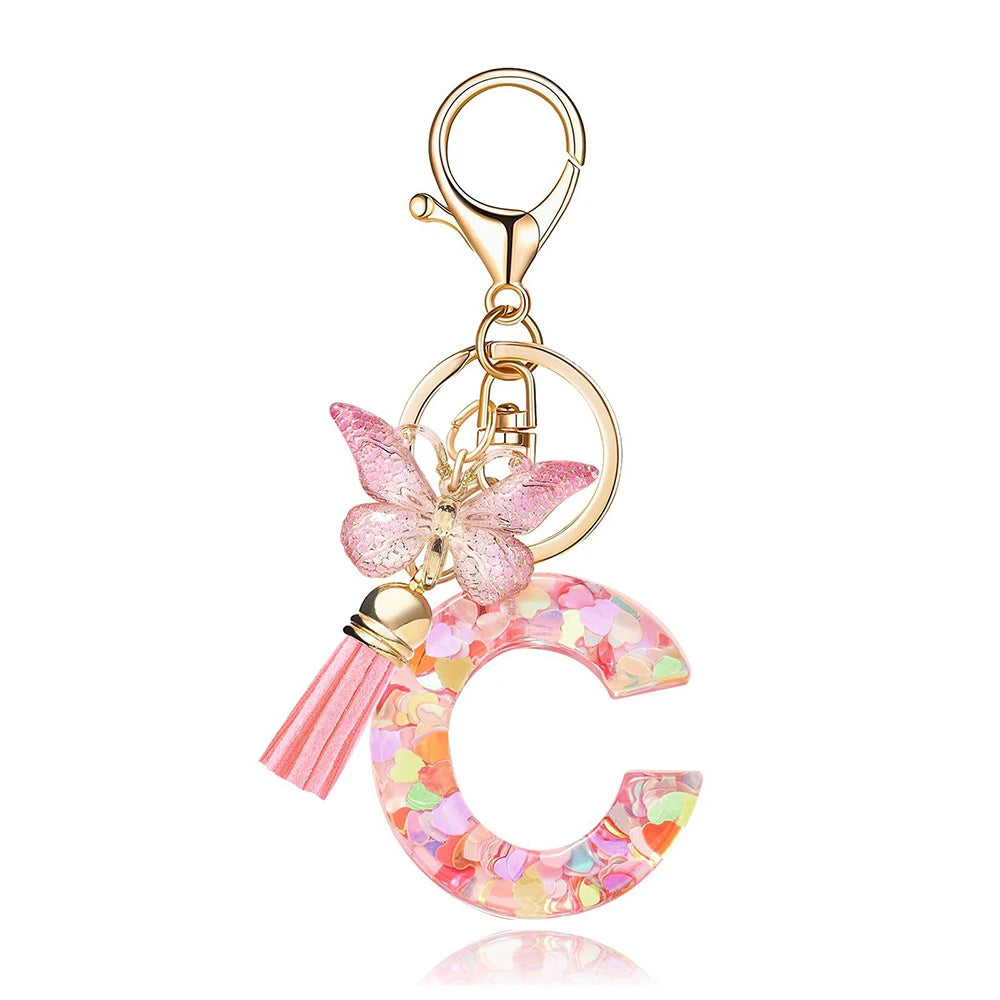 Pink Butterfly Letter Bag Charm