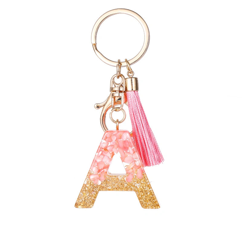 Pink Letter Tassel Keychain