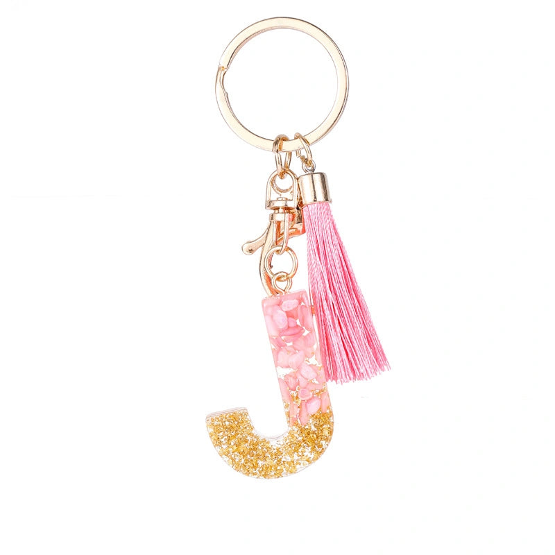 Pink Letter Tassel Keychain