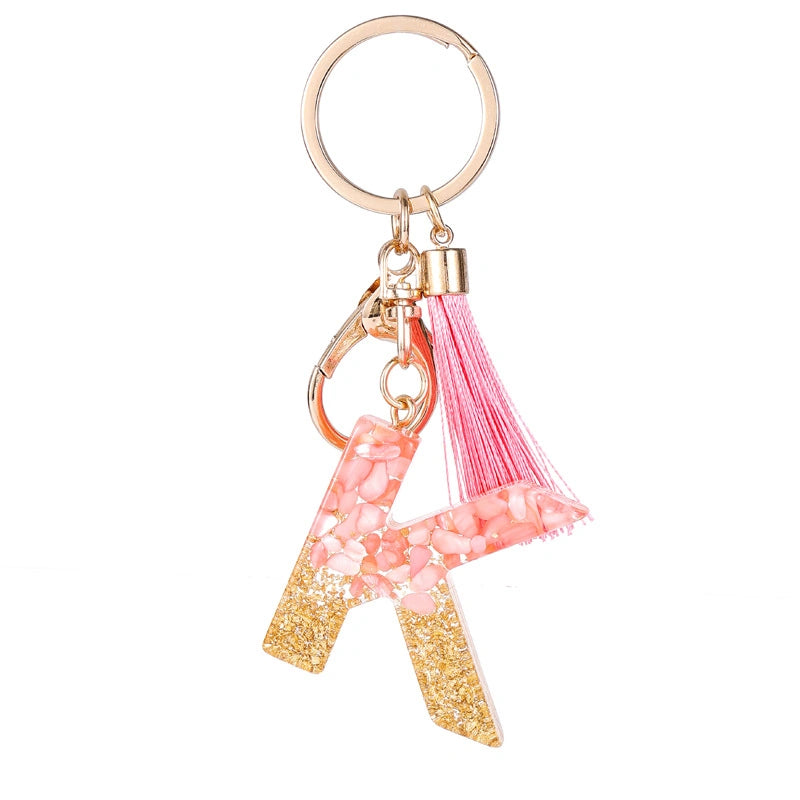 Pink Letter Tassel Keychain