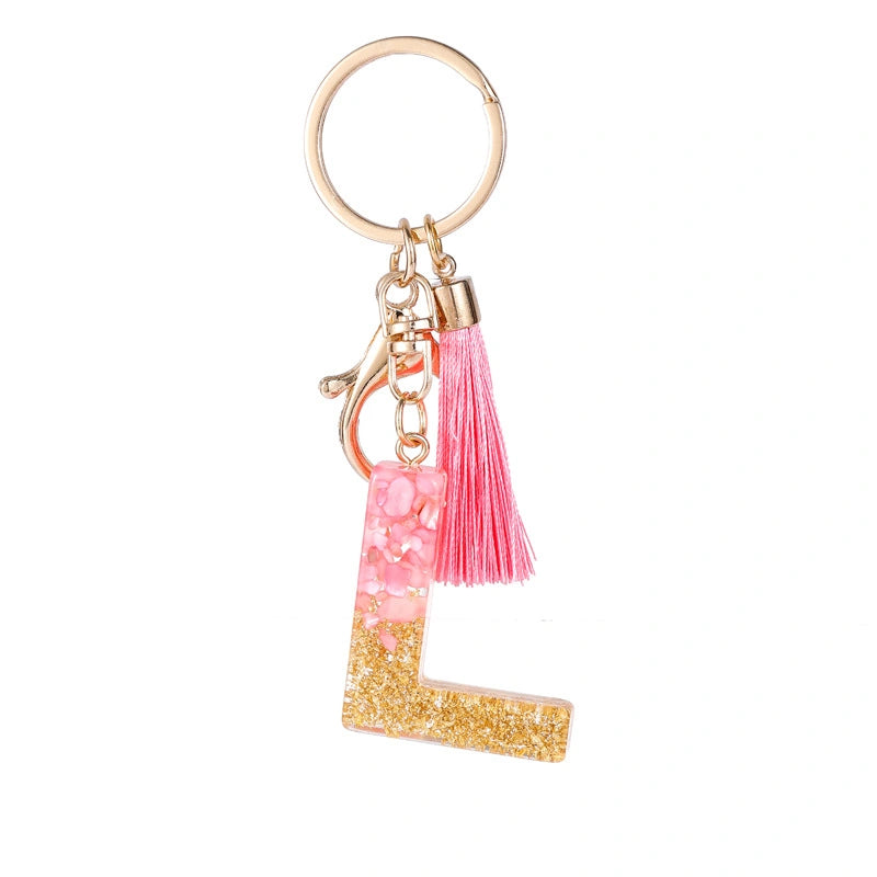 Pink Letter Tassel Keychain