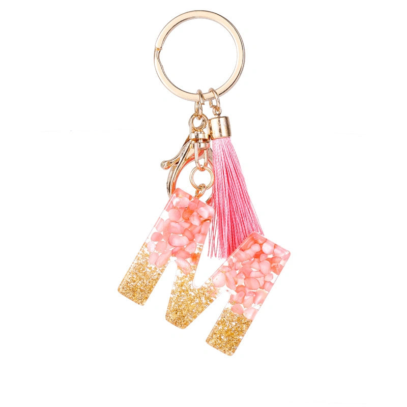 Pink Letter Tassel Keychain