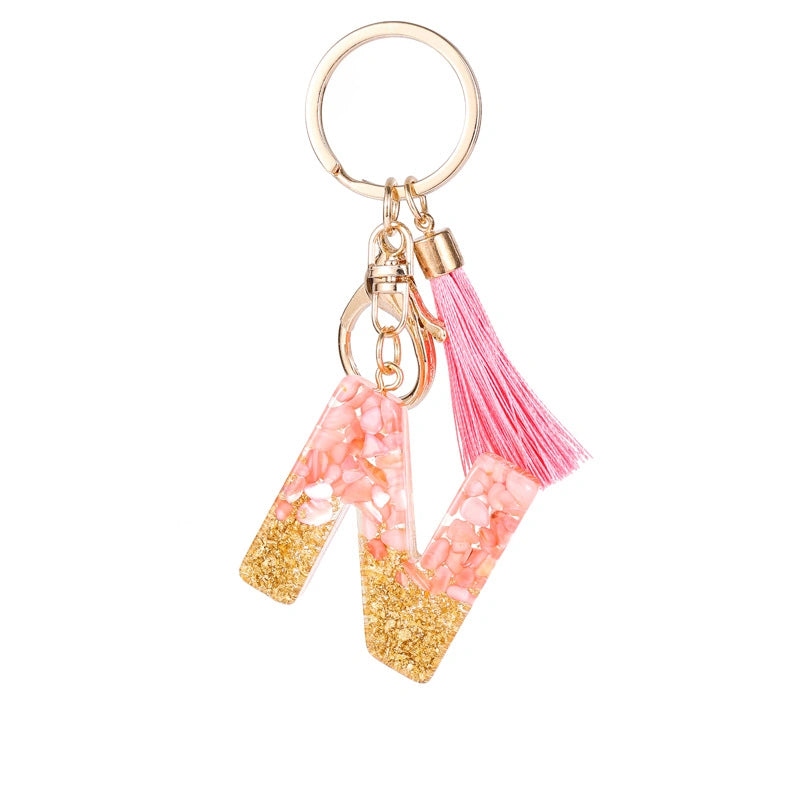 Pink Letter Tassel Keychain