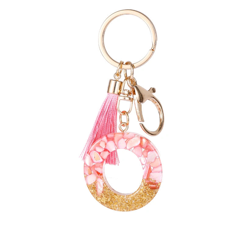 Pink Letter Tassel Keychain