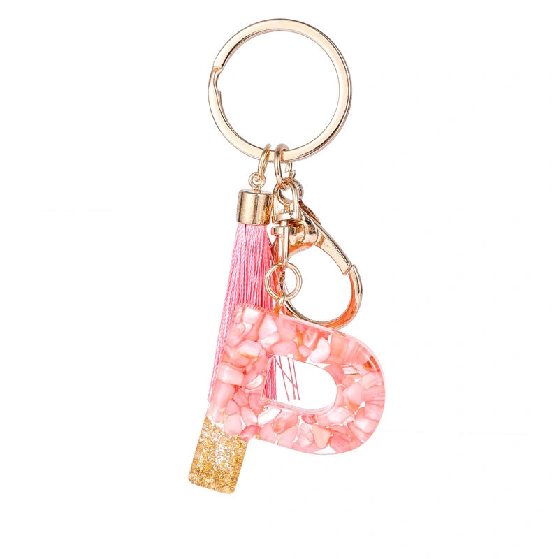 Pink Letter Tassel Keychain