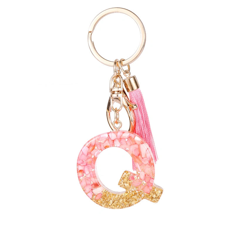 Pink Letter Tassel Keychain