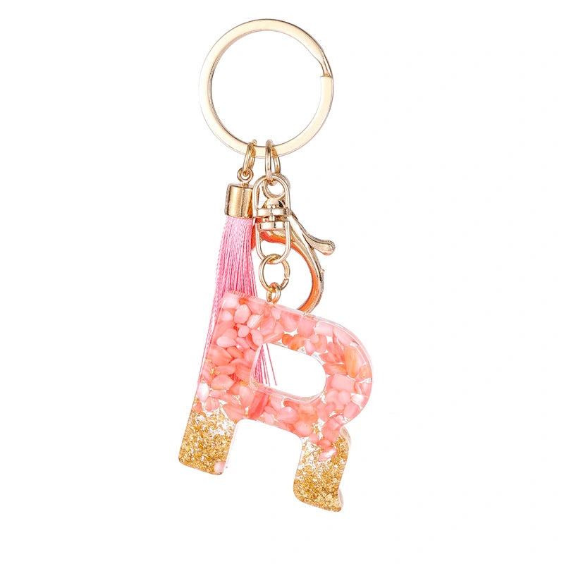 Pink Letter Tassel Keychain