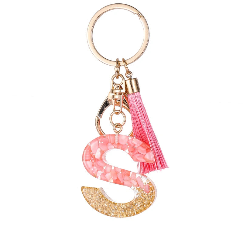 Pink Letter Tassel Keychain