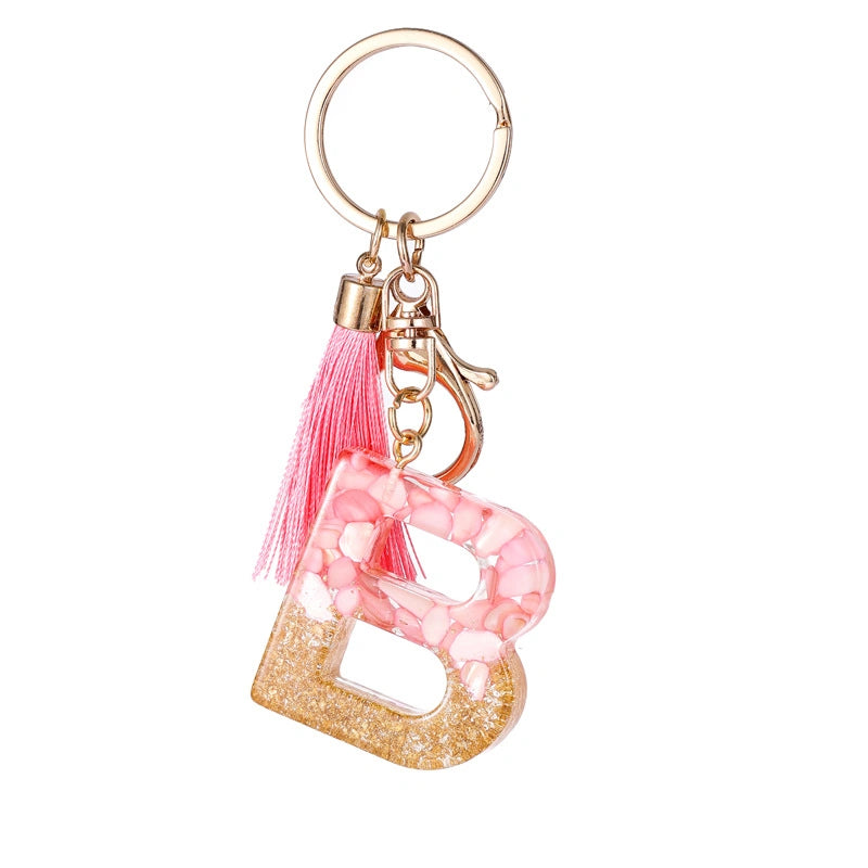 Pink Letter Tassel Keychain