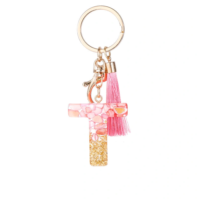 Pink Letter Tassel Keychain