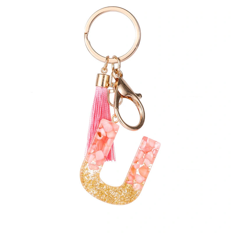 Pink Letter Tassel Keychain