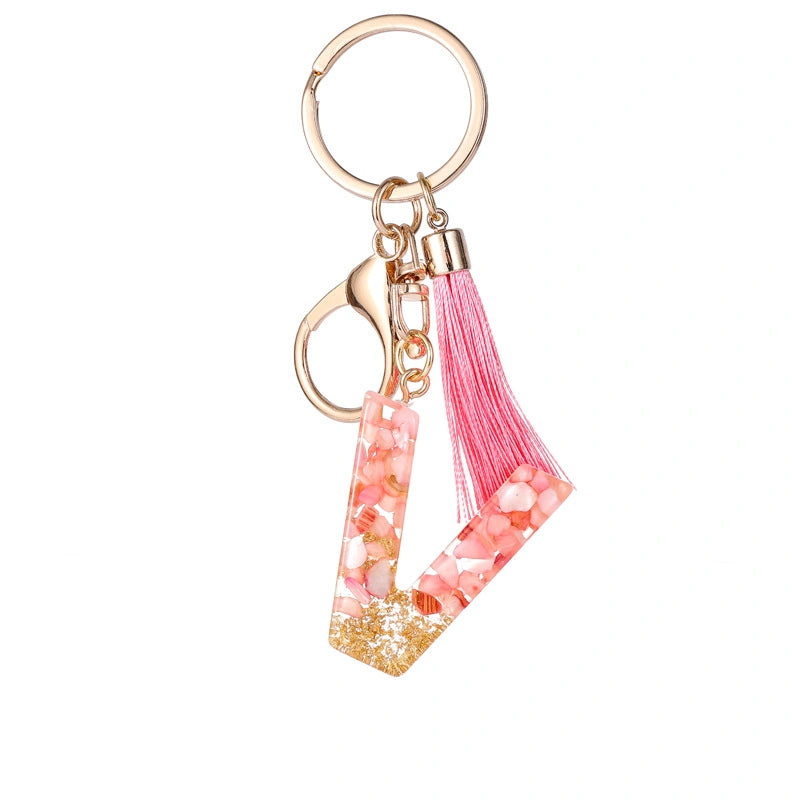 Pink Letter Tassel Keychain