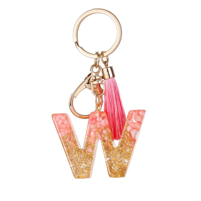 Pink Letter Tassel Keychain