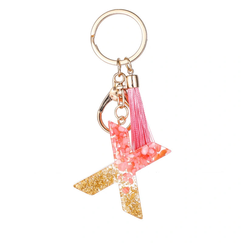 Pink Letter Tassel Keychain