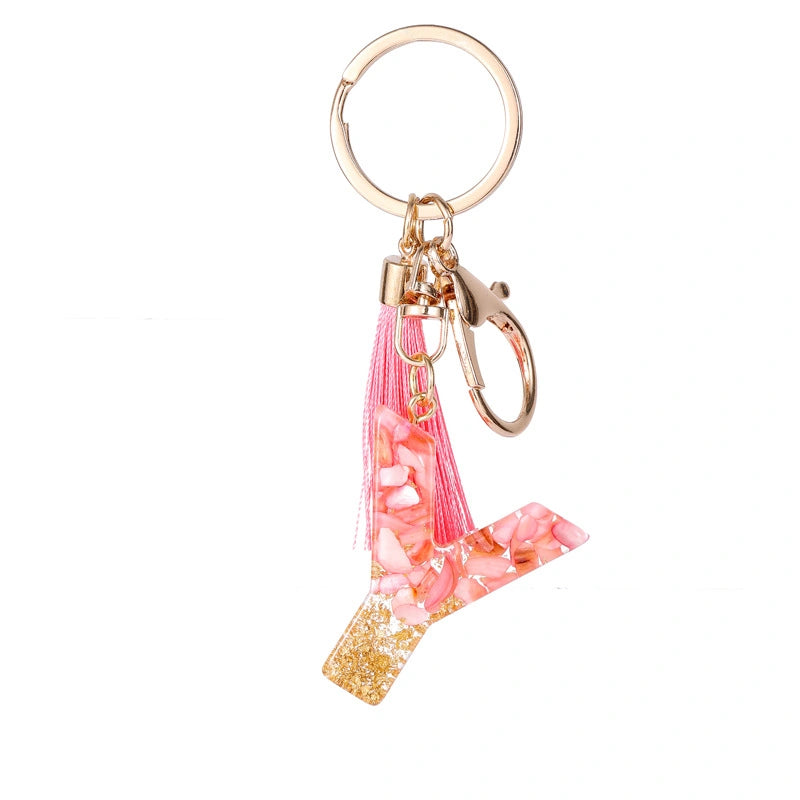 Pink Letter Tassel Keychain