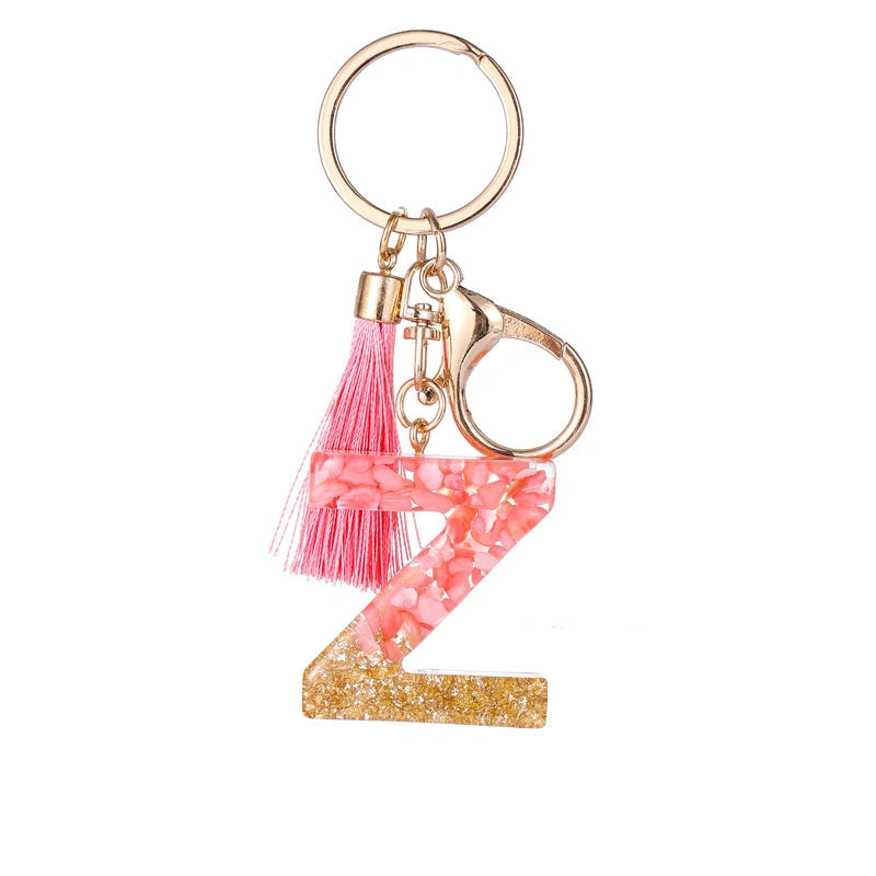 Pink Letter Tassel Keychain