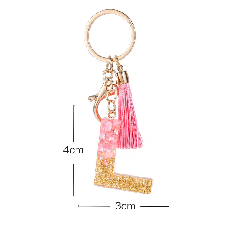 Pink Letter Tassel Keychain