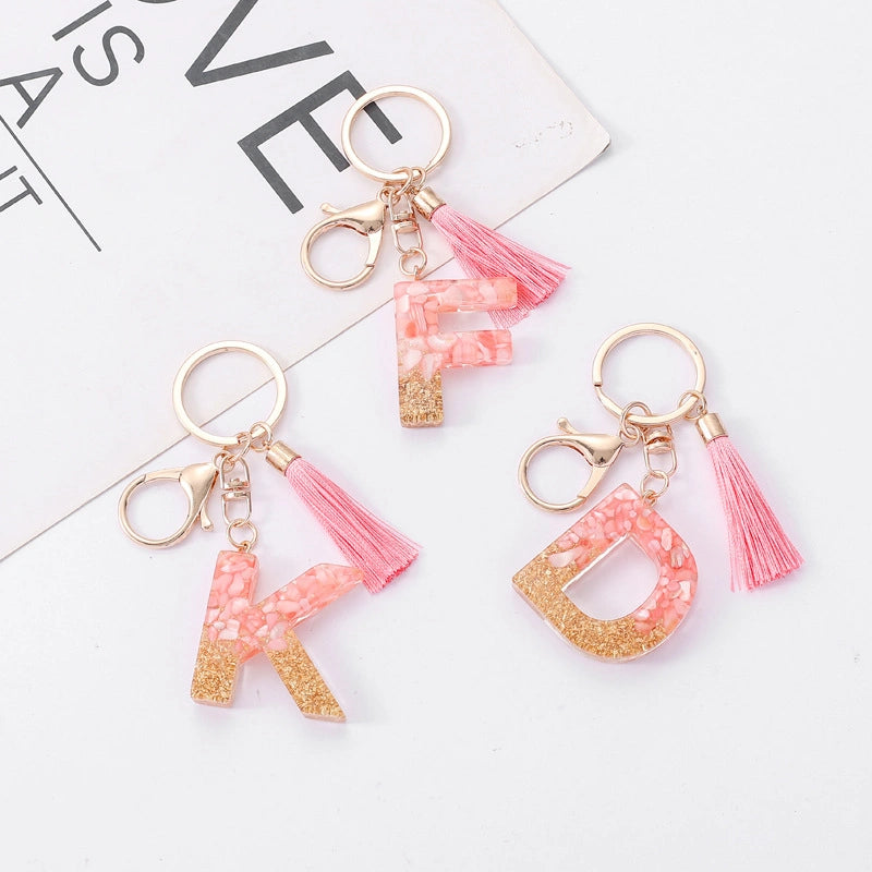 Pink Letter Tassel Keychain