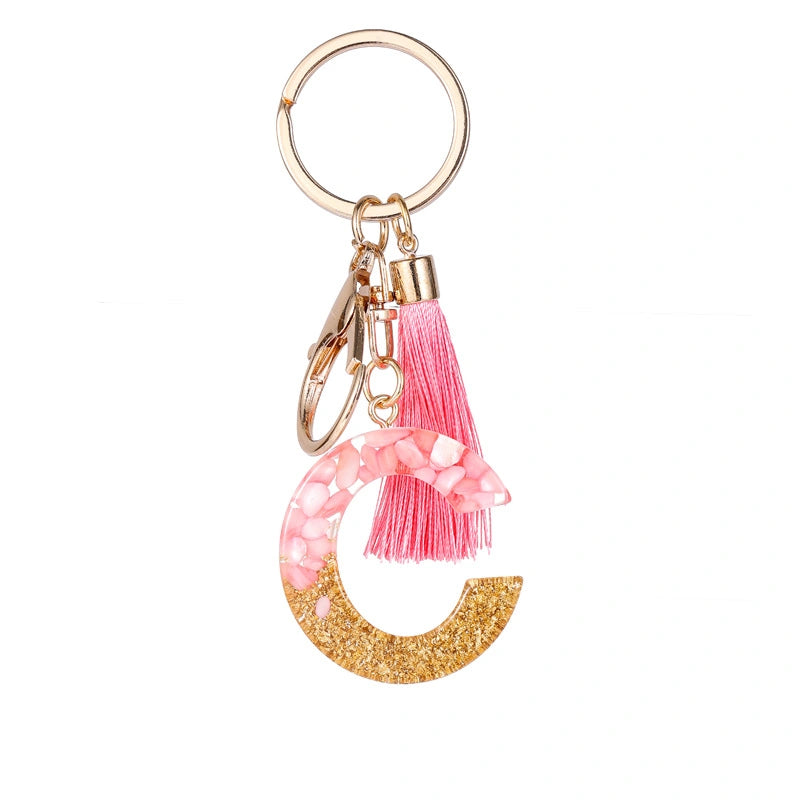 Pink Letter Tassel Keychain