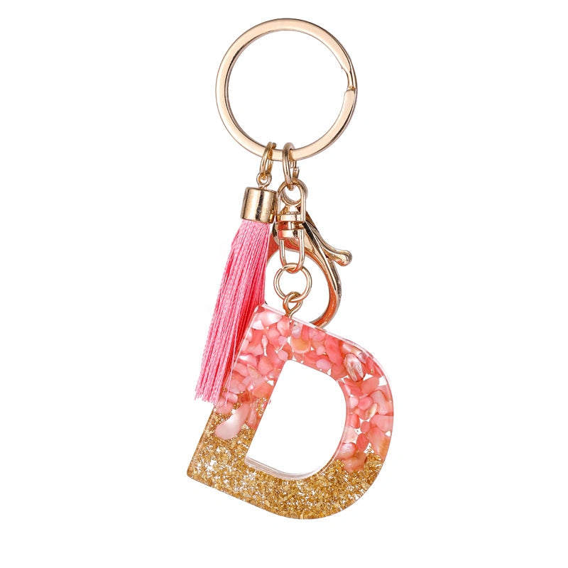 Pink Letter Tassel Keychain