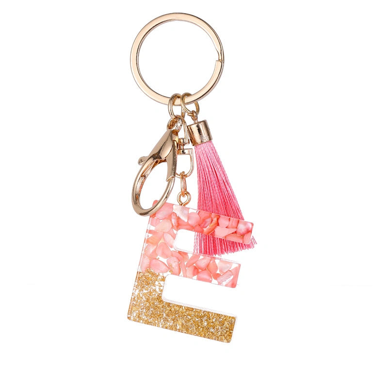 Pink Letter Tassel Keychain