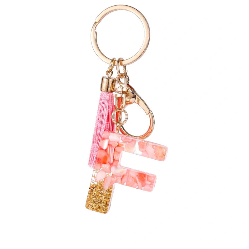 Pink Letter Tassel Keychain
