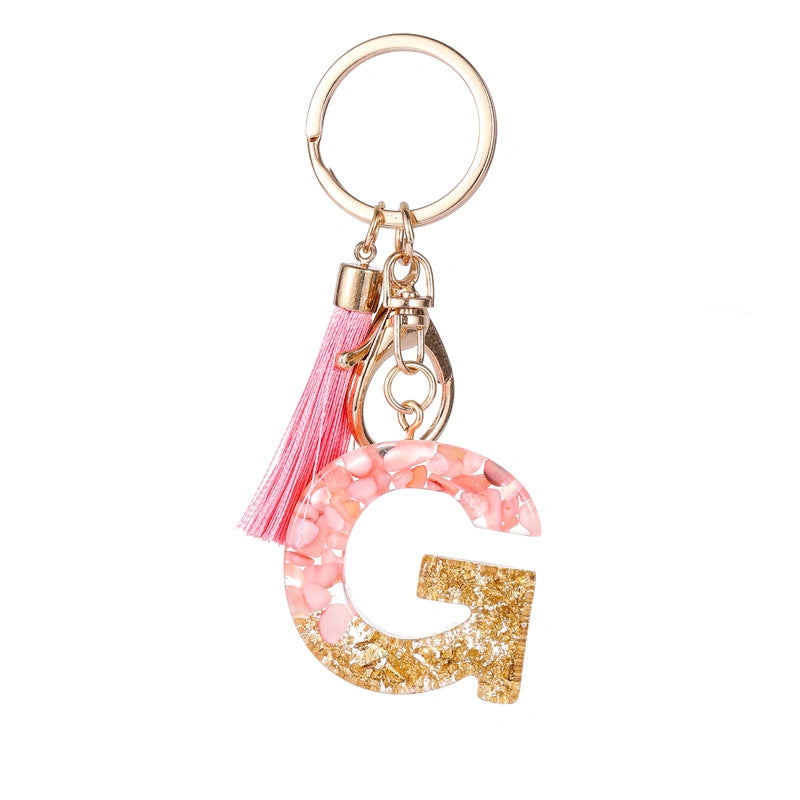 Pink Letter Tassel Keychain