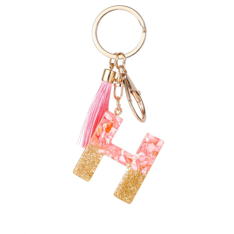 Pink Letter Tassel Keychain