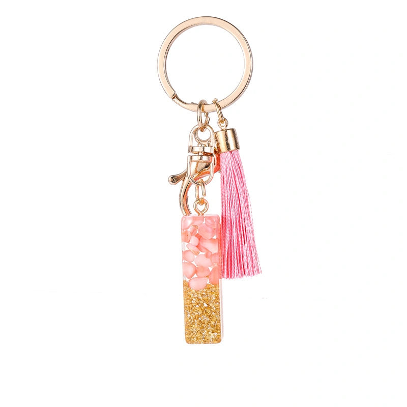 Pink Letter Tassel Keychain