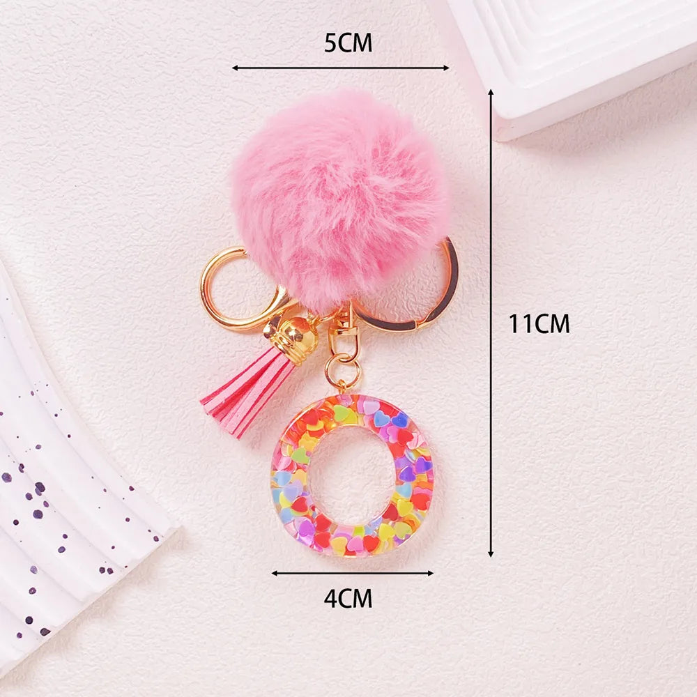 Pink Pom Pom Letter Keychain