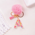 Pink Pom Pom Letter Keychain