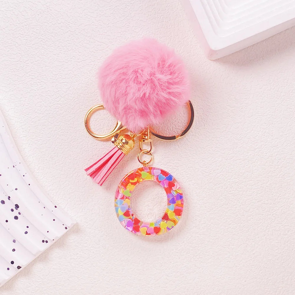 Pink Pom Pom Letter Keychain