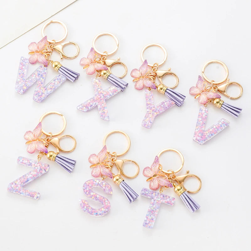 Purple Butterfly Letter Keychain