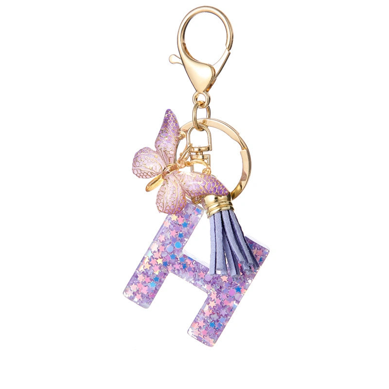 Purple Butterfly Letter Keychain