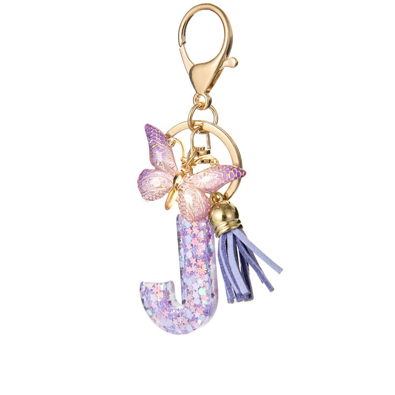 Purple Butterfly Letter Keychain