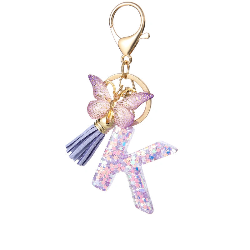 Purple Butterfly Letter Keychain