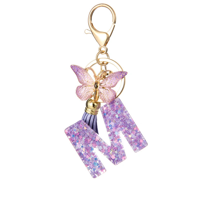 Purple Butterfly Letter Keychain