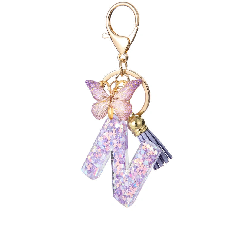 Purple Butterfly Letter Keychain