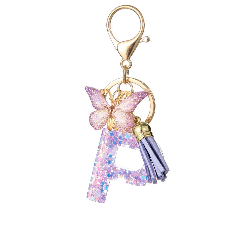 Purple Butterfly Letter Keychain