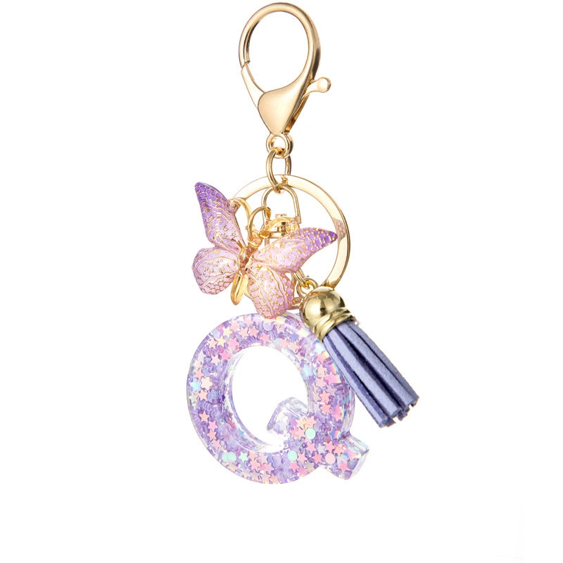 Purple Butterfly Letter Keychain