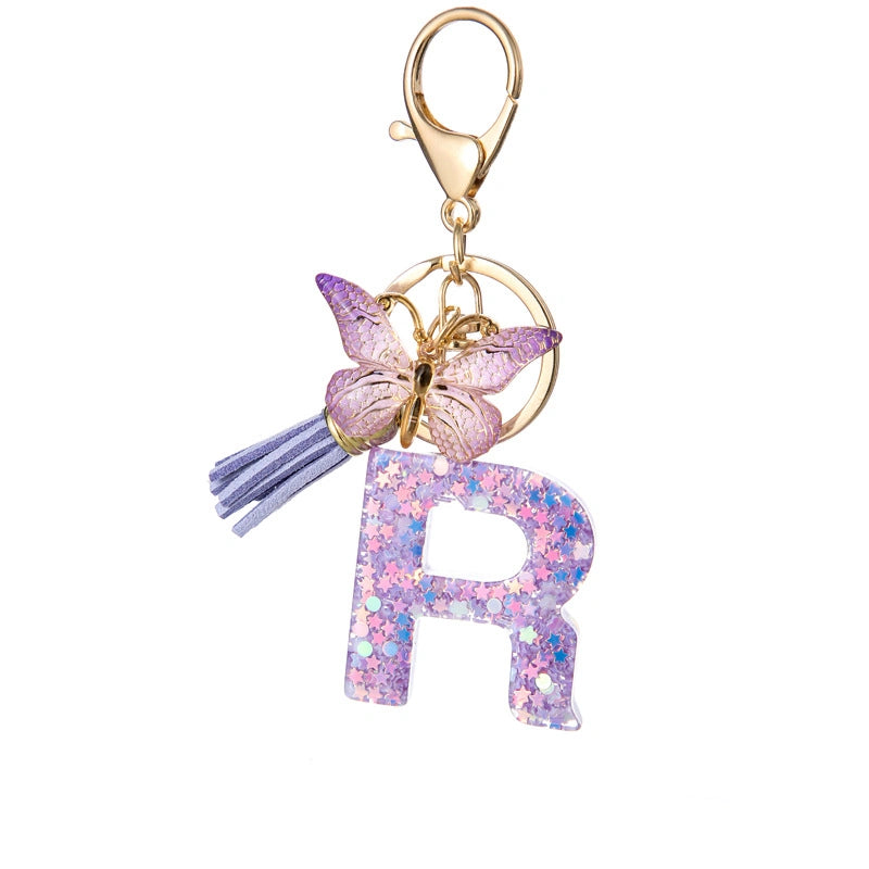 Purple Butterfly Letter Keychain